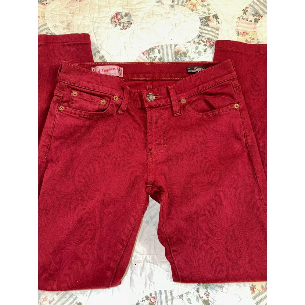 RED ENGINE ORIGINAL VINTAGE DENIM CURRANT DARK RED SUBTLE PATTERN JEANS 29 Y2K